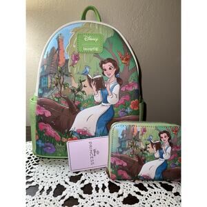 Loungefly Disney Beauty And The Beast Belle Reading Mini Backpack Wallet Set
